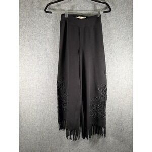 Anne FONTAINE Womens Size US 0 EUro 36 Black Embellished Fringe Wide Leg Pants